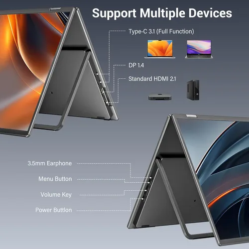 Vista 5 de InnoView Monitor portátil dual de 18.5 pulgadas 100Hz 2K 2560x1600P 100% sRGB diseño plegable y apilable con ajuste de pantalla de 315°