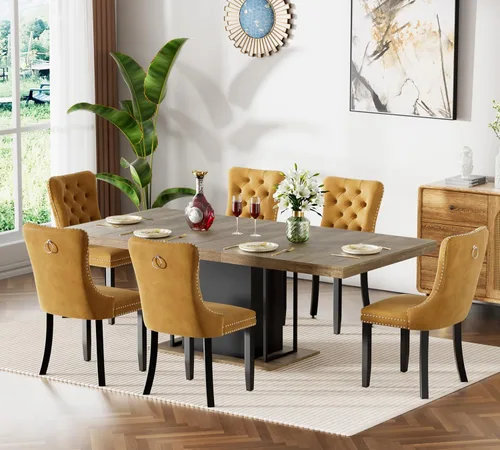 Vista 14 de Mesa de comedor extensible de 78.74 pulgadas para 6 8 y 10 pulgadas, moderna mesa de comedor extensible de granja con base de doble pedestal, mesa