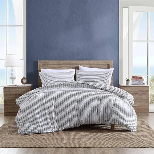 Vista 8 de Nautica - Funda de edredón tamaño individual, ropa de cama reversible de algodón con cierre de botón, decoración casual del hogar para todas