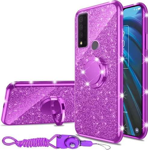 Vista 23 de nancheng Funda de teléfono para TCL A3X (A600DL), funda para Alcatel TCL A3X niñas y mujeres, bonita funda de silicona transparente con purpurina