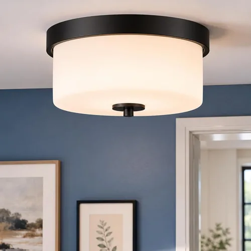 Vista 8 de Emak FM082-BN - Lámpara de techo de níquel cepillado de 2 luces, de 11 pulgadas, con pantalla de vidrio semillado para dormitorio, sala de estar