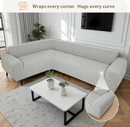 Vista 6 de Fundas para sofá seccional en forma de L de 1 pieza, fundas de esquina elásticas para sofá, funda de sofá antideslizante, lavable, fundas de sofá