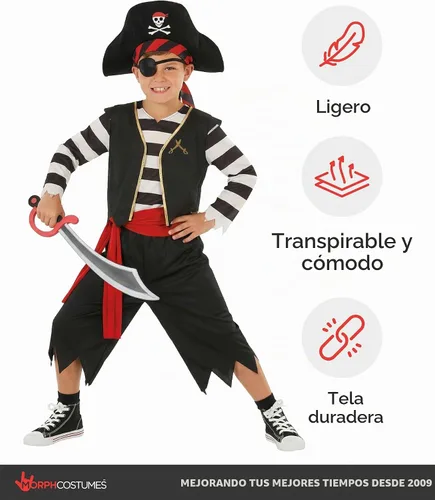 Vista 7 de Morph, Disfraz de pirata para niños, disfraces de Halloween para niños Negro