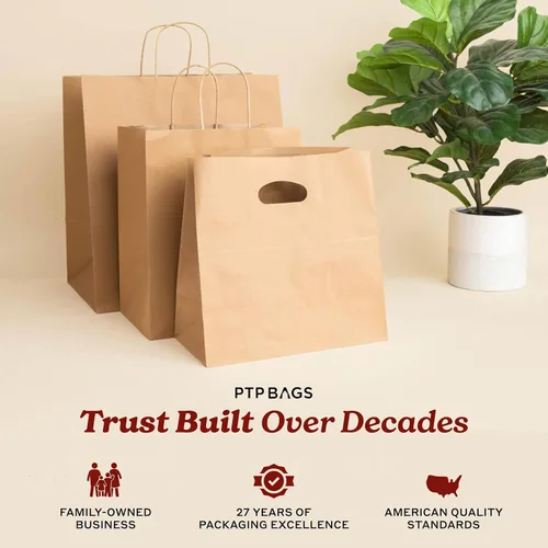Vista 7 de PTP BAGS - Bolsas naturales y blancas de papel de estraza, 11 x 6 x 11 pulgadas, bolsas para servicio de alimentos