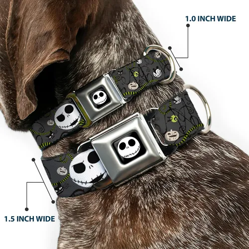 Vista 2 de Buckle-Down NBC Jack Expressions/Halloween Elements - Collar de perro con hebilla para cinturón de seguridad, color gris, 1 pulgada de ancho, se