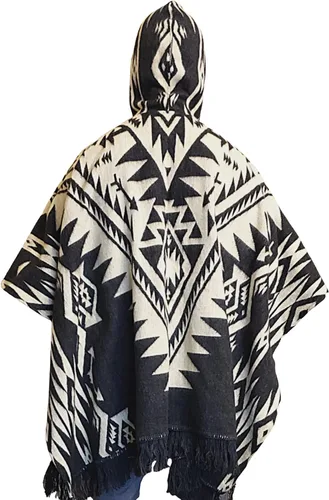 Vista 4 de DAVLINA, ALPACA Wool Poncho Hooded and, Aztec Pattern, Unique and handmade in Ecuador. Thick, Warm and Soft Wool Poncho
