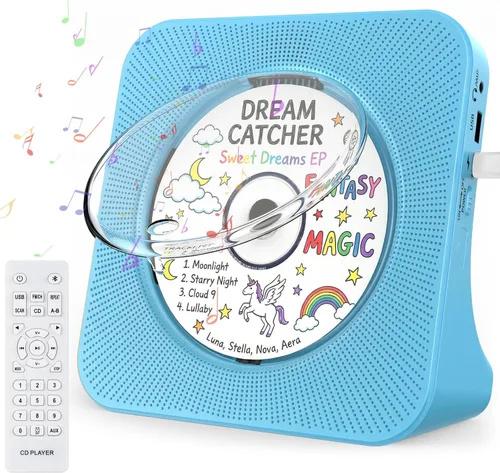 Vista 10 de Gueray Reproductor de CD portátil, reproductor de CD Kpop Bluetooth para escritorio con altavoz de sonido de alta fidelidad, radio FM, reproductor