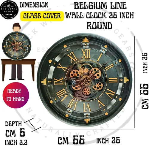 Vista 6 de ImprovingLife The Gears Clock - Reloj de pared de 26 pulgadas con engranajes móviles reales línea Bélgica con cubierta de cristal (azul, 26 pulgadas)
