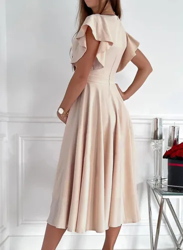 Vista 2 de Dokotoo Vestido de fiesta elegante con cuello en V para mujer, vestido de manga corta, vestido de patinadora, vestidos de invitados de boda