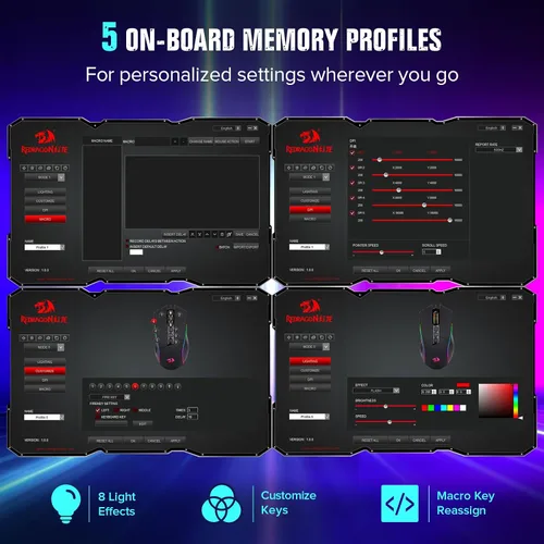 Vista 6 de Redragon Ratón para juegos, mouse para juegos con cable con sensor Opitacl de 16,000 DPI, mouse con botón de fuego, edición macro programable RGB