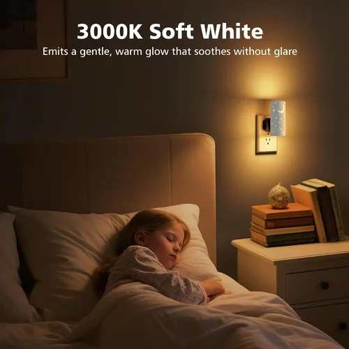 Vista 7 de Luces nocturnas LED enchufables a la pared, paquete de 2 luces nocturnas brillantes de 3000 K, sensor de atardecer a amanecer, regulable de 0 a 100