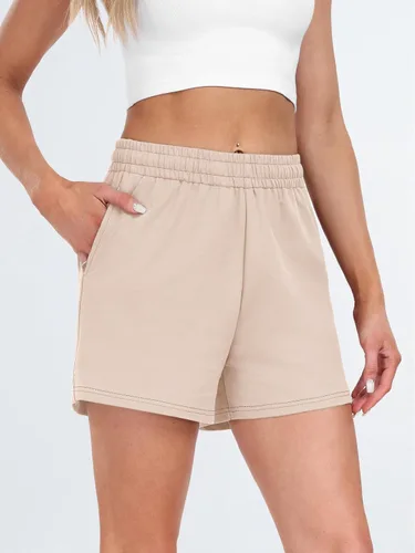 Vista 79 de AUTOMET Pantalones cortos deportivos para mujer, estilo casual, con cordón, cómodos, elásticos, de cintura alta, con bolsillos