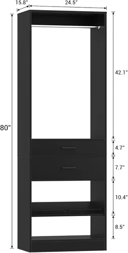 Vista 3 de Unikito Organizador de armario de 25 pulgadas de ancho x 80 pulgadas de alto, con barra para colgar y 2 cajones de madera, zapatero ajustable