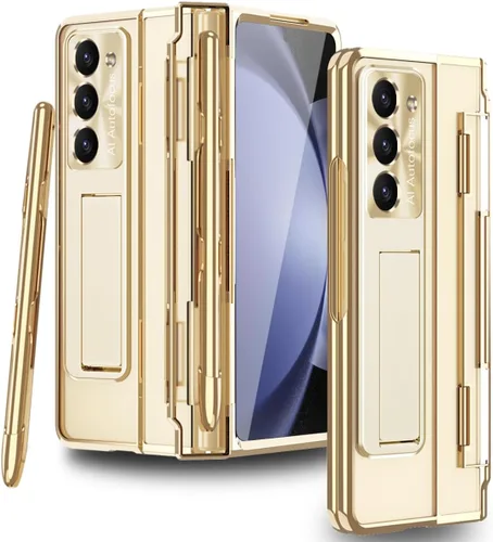 Vista 8 de Funda diseñada para Samsung Galaxy Z Fold 5 con soporte para S Pen y S Pen, soporte portátil y protector de pantalla frontal transparente Fold 5