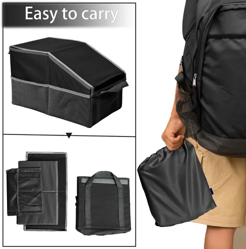Vista 8 de Organizador de asiento de coche, asiento de pasajero, negro Plegable, pequeño almacenamiento, con tapa