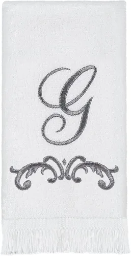 Vista 13 de Avanti Monogram - Toalla para dedos en forma de F, color blanco/peltre