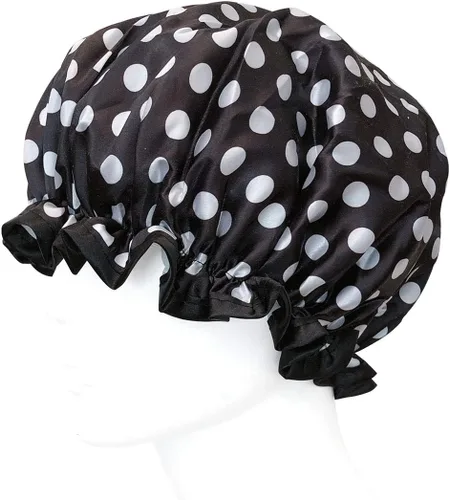 Vista 3 de Wrapables® Elegantes gorros de ducha impermeables de doble capa (juego de 4), estampado animal y puntos