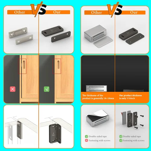 Vista 6 de DonYoung Paquete de 4 cierres magnéticos para puerta, diseño sin huecos, imanes ultrafinos para gabinete, adhesivos para cajones de luz, armario