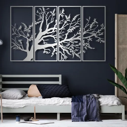 Vista 5 de Arte de pared con árbol de la vida, juego de 4 piezas de arte de pared de árbol de metal, letrero de árbol, arte de pared de metal del árbol