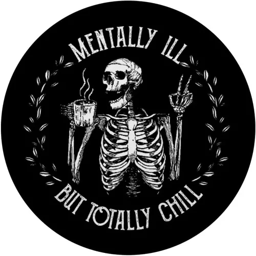 Vista 3 de Diseño de Halloween con diseño de esqueleto mentalmente ILL But Totally Chill, PopSockets intercambiables PopGrip