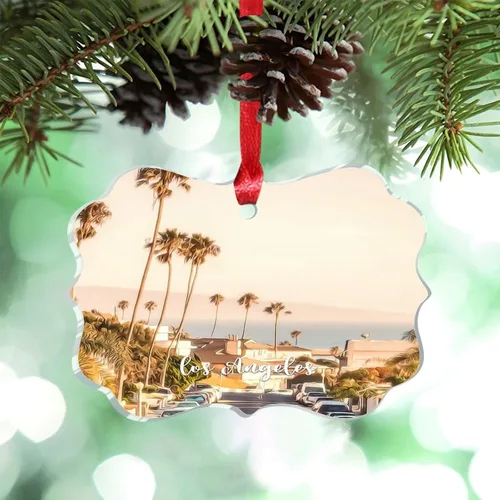 Vista 28 de Florida USA - Adornos de Navidad acrílicos de Miami, paisaje urbano, decoraciones de Navidad para árbol de viaje, recuerdo, adornos de Navidad
