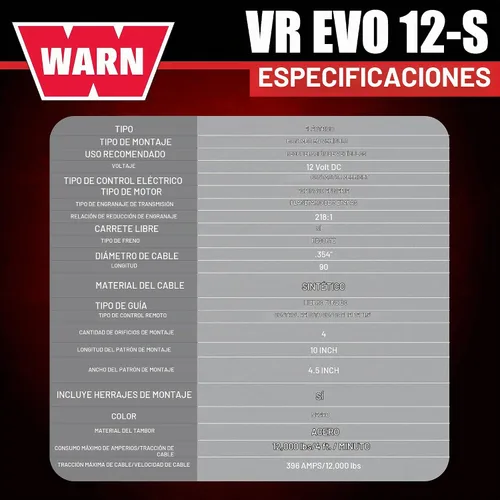 Vista 5 de WARN 103250 VR EVO 8 - Cabrestante estándar con cable de acero Synthetic Rope, IP68 Waterproof, High-Performance Off-Road Recovery Winch for