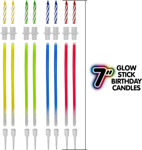 Vista 4 de BEST PARTY EVER! Velas de pastel Glow Stick, 16 unidades, paquete de 2