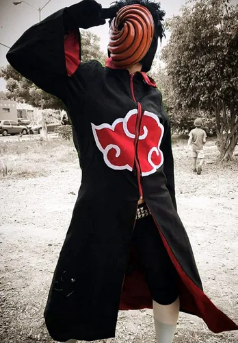 Vista 3 de Disfraz de cosplay de Uchiha Itachi para niños capa de uniforme de nube roja máscara de Obito Tobi con bata larga de Halloween