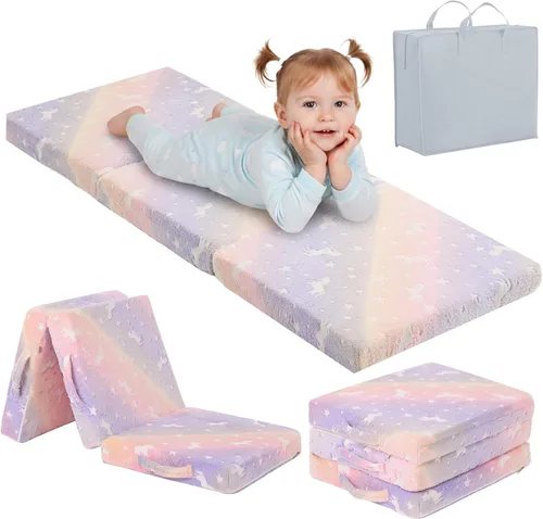 Vista 12 de Tiita Colchón de suelo plegable para niños - Tapete para siesta que brilla en la oscuridad con bolsa de almacenamiento, almohadilla de suelo