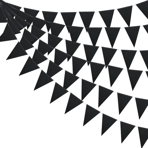 Vista 2 de Meetppy Banderines negros de 30 pies, 48 unidades, banderines de papel triangulares, banderines para gran apertura, decoración de boda, decoración