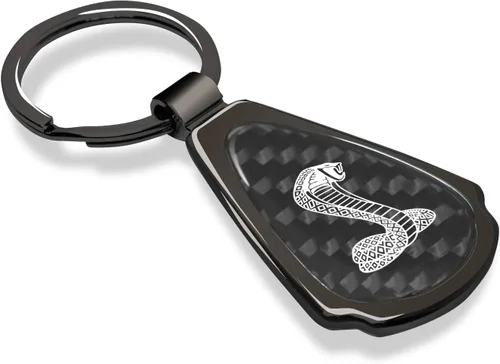 Vista 2 de iPick Image for Ford Mustang Cobra Real Black Carbon Fiber Metal Teardrop Key Chain