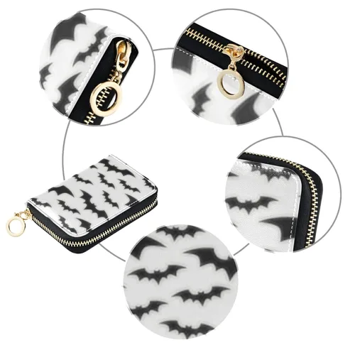 Vista 3 de Oyihfvs Cartera de monedas de color negro sin costuras para tarjetas de crédito, color blanco y gris, bloqueo RFID, soporte compacto para tarjetas