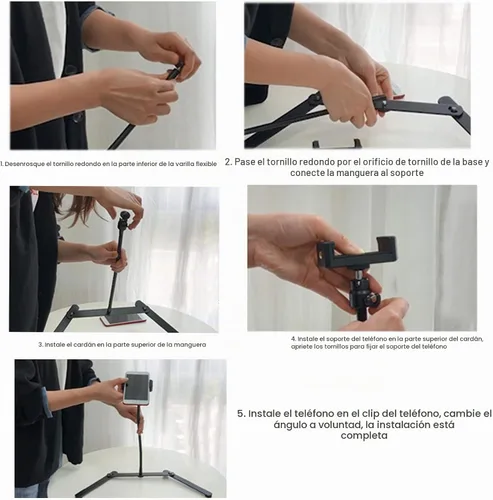 Vista 8 de Trípode ajustable con soporte para teléfono celular, soporte para teléfono superior, soporte en línea para enseñanza en línea para transmisión