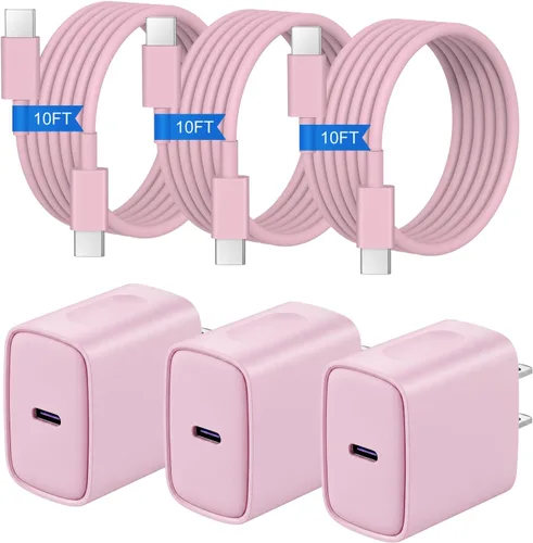 Vista 15 de Cargador para iPhone 17 16 15 3+3 Pack USB C Bloque de cargador con cable