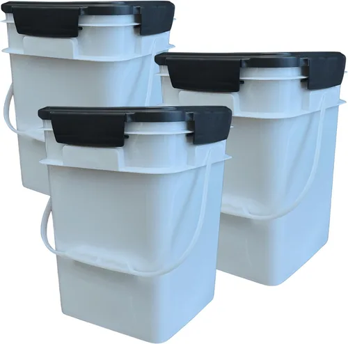 Vista 7 de House Naturals Cubo cuadrado de grado alimenticio de 4 galones con asas de plástico y tapa (paquete de 3) recipientes fabricados en Estados Unidos