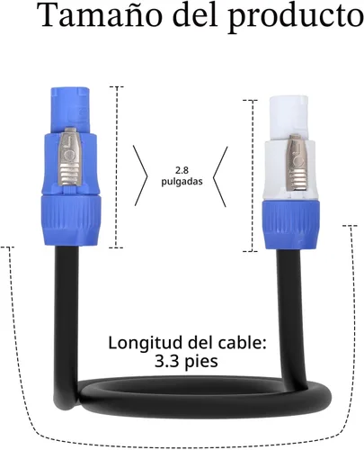 Vista 2 de Cable de alimentación PowerCon de 3 pines, entrada a salida, cable de extensión de alimentación de 12 AWG, se adapta a luz de escenario, haz