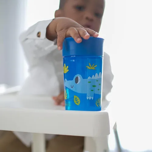 Vista 6 de Dr. Brown's Milestones Cheers 360 - Vaso de transición sin boquilla, apto para viajes y sin fugas, para bebés y niños pequeños, animales azul/verde