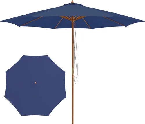 Vista 11 de Tangkula Sombrilla de patio de 9 pies, sombrilla de mercado de mesa al aire libre con 8 varillas de madera, 3 alturas ajustables, sistema de polea