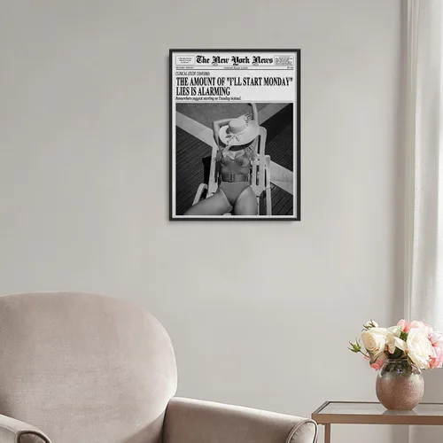Vista 6 de Pósteres estéticos para titulares de periódico, arte de pared con cita retro, arte de pared preppy feminista, portada de revista, póster moderno