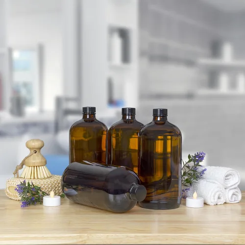 Vista 7 de Cornucopia - Botellas de cultivo de kombucha ámbar de 32 onzas, paquete de 4, botellas redondas de vidrio Boston de 1 cuarto de galón con 6 tapas