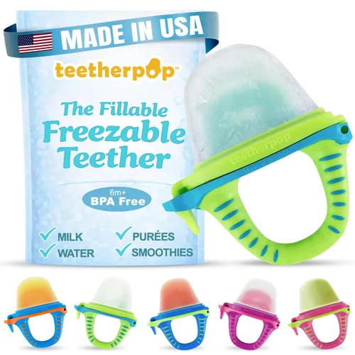 Vista 15 de Teetherpop Mordedor de silicona rellenable para bebés – Moldes de paletas de leche materna para la dentición con ranuras antiderrame – Mordedores