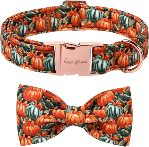 Vista 9 de Unique style paws Collar de perro de algodón con lazo, collar para cachorro con cuadrícula negra y azul para perros pequeños, medianos y grandes
