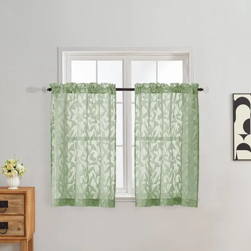 Vista 25 de Gwine - Cortinas traslúcidas color verde salvia de 96 pulgadas de largo, 2