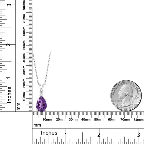 Vista 2 de Gem Stone King Collar con colgante de plata de ley 925 con amatista púrpura y diamantes blancos cultivados en laboratorio para mujer