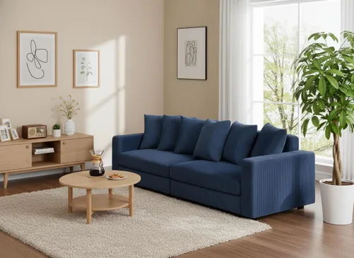 Vista 6 de Sofá biplaza extragrande de 100.8 pulgadas, moderno sofá biplaza de pana, cómodo sofá modular tapizado con almohadas para sala de estar, dormitorio