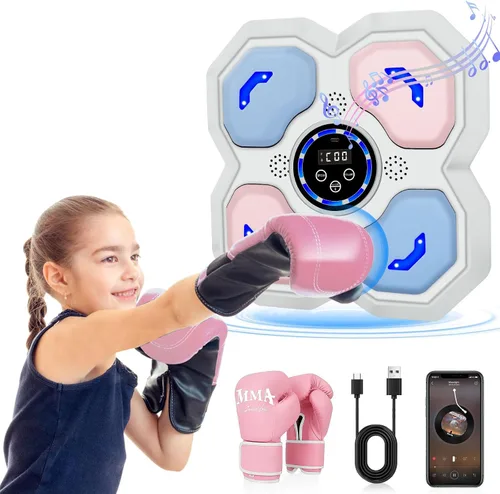 Vista 9 de Máquina de Boxeo Musical para Niños y Adolescentes Adultos, Equipo de Entrenamiento con Guantes, Máquina de Entrenamiento Musical de Boxeo Montada