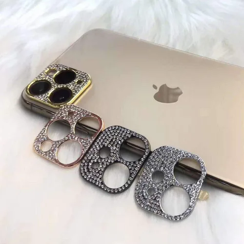 Vista 2 de [Paquete de 2] Protector de lente de cámara de cristal brillante para iPhone 11/iPhone 12 mini, cubierta de cámara trasera de diamante con purpurina