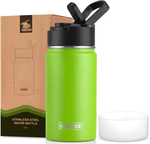 Vista 144 de koodee Botella de agua para niños, botella de agua de acero inoxidable de 12 onzas con aislamiento al vacío para la escuela, botella de agua de boca