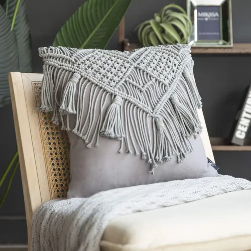 Vista 10 de Phantoscope Almohada Decorativa de Algodón Macramé Hecha a Mano Simétrica 3D Tejida a Crochet Estilo Boho Almohada de Granja con Relleno Incluido
