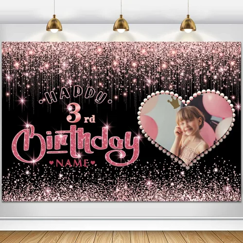 Vista 47 de Cartel personalizable de decoración de feliz cumpleaños número 100 de oro rosa - Personalización de fondo de fotos de gran tamaño - Admite fotos